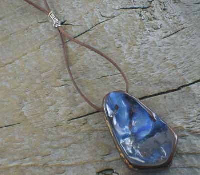 Boulder Opal Pendant on Leather Cord 1